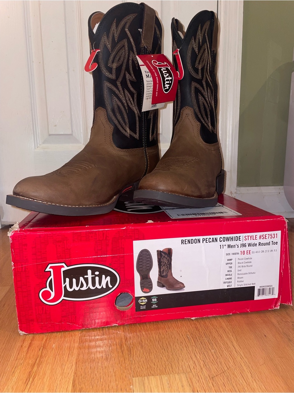 Justin Boots Men’s Rendon Pecan Cowhide Western Boots - Brown/Black